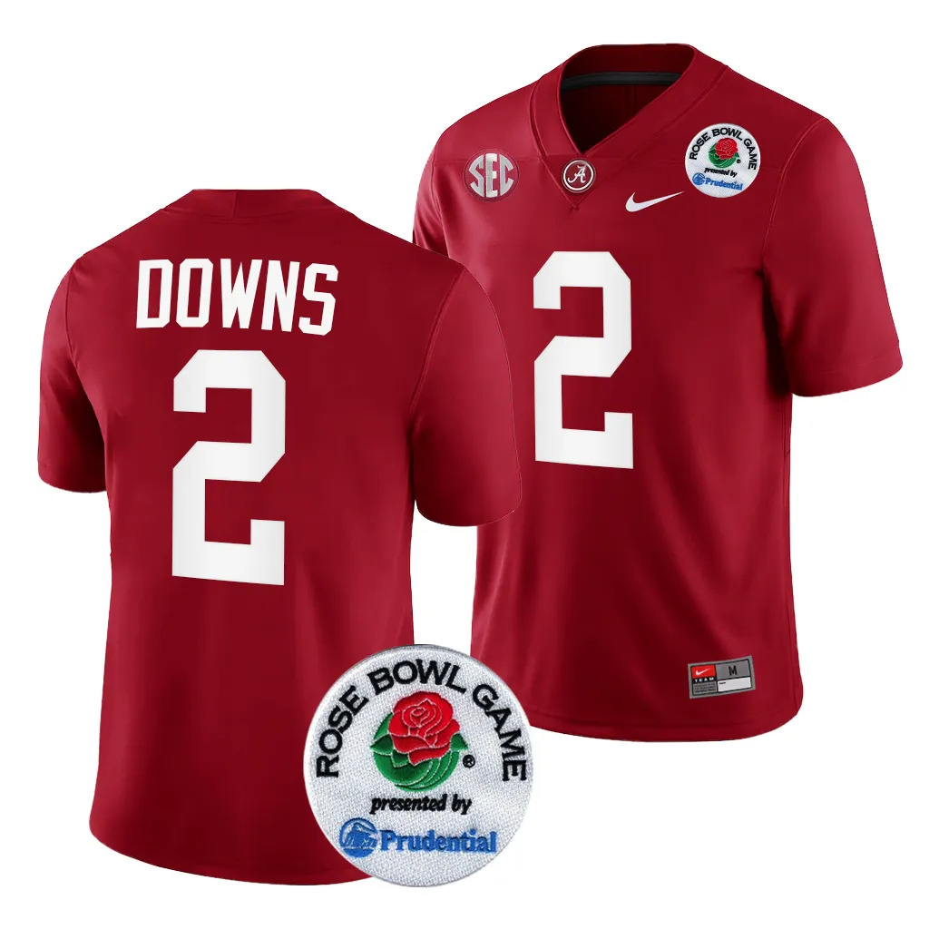 Men's Alabama Crimson Tide Caleb Downs #2 Crimson 2024 Rose Bowl Playoff NCAA College Football Jersey